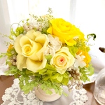 父の日＊プリザーブドフラワー アレンジ＊イエローラウンドアレンジ＊クリアケース付き＊父の日には黄色い薔薇を(^^)