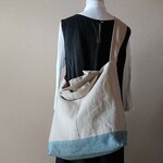 やわらかラミーリネン＊２ｗａｙショルダーバッグ＊切替（スモーキーサックス）