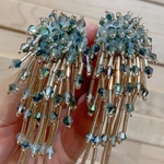 シャワービーズピアス/イヤリング(green×gold)