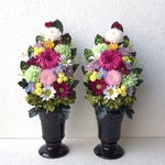 プリザーブドフラワーの仏花☆高さ28cmプリザ濃いピンク白黄色仏花小菊お供えお悔みに