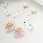 【4ペア限定】パールとお花のハートのロングピアス/イヤリング レトロ クリア PVC