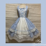 1点物*ギンガムチェック 2段フリルワンピース★水色×白×レース×リボン（即納品）