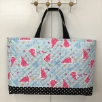 値下げ【完成品】W45cm×30cm ★水色 ドット プリンセス シンデレラ柄 ★ 椅子の背にかけられる 大きめ レッスンバッグ 小学校