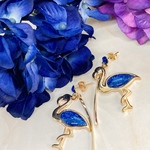 フラミンゴのレジンクロッケーピアス（ブルー）【受注生産】