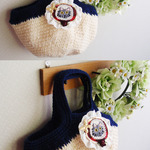 手編みグラニーバック★猫刺繍ブローチSET★たくさん収納
