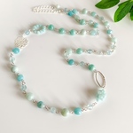 ◇アマゾナイトとアクアマリンのロングネックレス