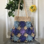 47-2.[k様専用]夏糸の花モチーフ（ブルー系）ショルダーサマーバッグ