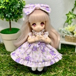【オビツ11】襟元フリルの花柄ワンピース<パープル系>