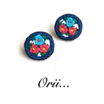 デニムサークル花柄刺繍ピアス/イヤリング