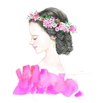 ポストカード45ピンクのドレスの花嫁さん