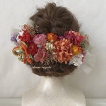 【再販】red orange pink purple gold tulle ribbon ヘッドドレス 成人式 卒業式 髪飾り
