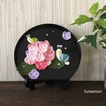 つまみ細工(アレンジつまみ細工)「紫陽花　半月盆」