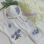 送料無料　マスク　UVグローブ  セット　レースマスク　刺繍マスク　スワロフスキー　レースグローブ　　エレガント　お花刺繍　2点セット　限定　紫