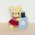 印鑑スタンド(ブルー)★黄色うさぎちゃん★エンジワンピ★あみぐるみ