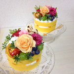 フルーツいっぱい！フラワーケーキ（ガラスのお皿付き）プリザーブドフラワー