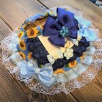 犬・猫の首輪　29～32　cocochancバンダナチョーカー　限定品・メイドさん風・ブルー・ひまわり柄　