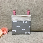 ふたなし移動ポケット　グレーリボン柄