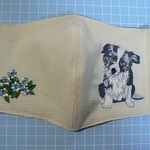 ボーダーコリー　刺繍入り　ワッフルマスク　裏Wガーゼ　咳エチケットに♪