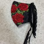 ⭐ 夏用マスク (立体型) yoshiki🌹紅の薔薇 ＋ゴム付き(黒レースストレッチ)·····1個 セット(写真1枚目上)