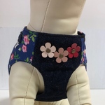 犬用ハーネス お花パーツ付きデニム×花トランプ