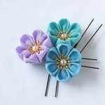 40%off つまみ細工 3本セット Uピン  blue