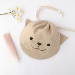 059▶︎M わんこさん まる巾着(ベージュサテンリボン) ポーチ