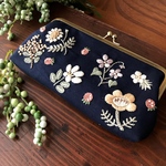 ✥お花のがま口18cm✥  インディゴネイビー