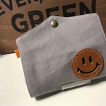 立体マスクケース☆帆布&レザースマイル☆仮置きマスクケース☆グレーモーヴ