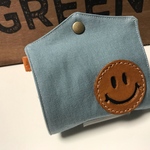 ☆マスクケース☆帆布&ヌメ革スマイル☆本革☆アッシュブルー☆