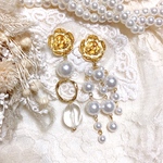 ラスト1点♡アシンメトリー ゴールドフラワー パールシャワー×クリアイヤリング/ピアス