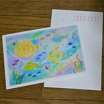 暑中お見舞い・残暑お見舞い2枚セット　海を彩る魚たち　パステルアート絵葉書