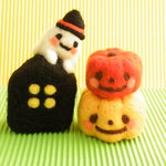 再・ハロウィンのおばけちゃんとおばけかぼちゃ　羊毛フェルト