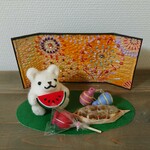 夏の季節飾り 置物 「夏祭り」シロクマ 花火 羊毛フェルト 