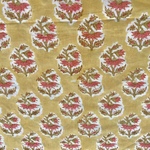 インド ブロックプリント　イエロー小花　コットンローン生地