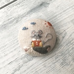 子年　ブローチ　40㎜・丸　＊ 2020 ねずみ 記念 刺繍 ＊ 