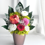 ☆プリザーブドフラワー 仏花☆　ミニサイズ・輪菊・オールプリザ・花器付き☆