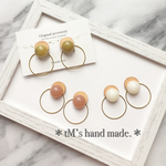 2way ウッド＊カボション3カラー＊ピアス/イヤリング