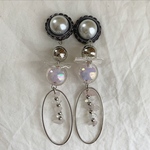 ブラックとピンクのシルバーピアス