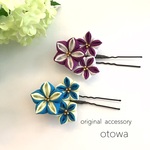 ＊つまみ細工＊桔梗のミニかんざし【ターコイズ】【紫】
