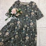 薔薇のローウエストギャザーワンピース　yuwa