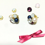 秋色パールのビジューノンホールピアス