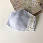 夏用 💓 接触冷感  Reflaxとクールローレル/スカイコット  で作ったライトな立体マスク  ホワイトレースリボン&オフホワイトのリボン付き   ポケットなしタイプ