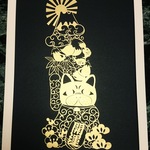 切り絵　ゴールデンまねきねこ　原画
