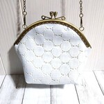 アイスブルー丸レースのがま口バッグ＊軽いショルダー＊ポシェット＊ポーチ＊アンティーク＊着物浴衣＊結婚式＊パーティー