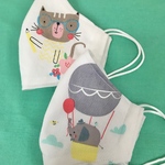 風船ゾウさんとメガネニャンコの布マスク　2枚セット　ダブルガーゼマスク　大人用立体マスク　大人用マスク　白　動物柄　ゾウさん柄　ネコ柄