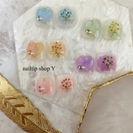 花束ネイル　ドライフラワー　押し花　ワイヤーネイル　ハート　夏ネイル　フットネイル　フットネイルチップ　ネイルチップ　ペディキュア
