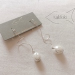 アシンメトリー♡変形ワイヤーのロングなパールイヤリング/ピアス