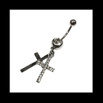 【W_cross ボディピアス  へそピアス 。】十字架 クロス 病みかわいい シルバー ラインストーン ボディピアス バナナバーベル 軟骨 へそピアス へそピ 
