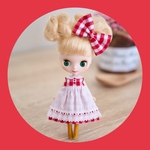 プチブライスサイズ　ギンガムエプロンワンピース＆リボン　R