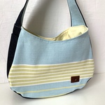 【送料無料】ワンハンドルバッグ☆ブルー/薄グリーンボーダー&デニム